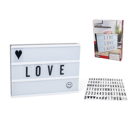 Letrero Luminoso Caja de Luces LED con 96 Letras Manipulables para Crear Mensajes Personalizados, Tamaño A4, Funciona con Pilas (no incluidas) - Iluminación Decorativa para Hogar y Negocio